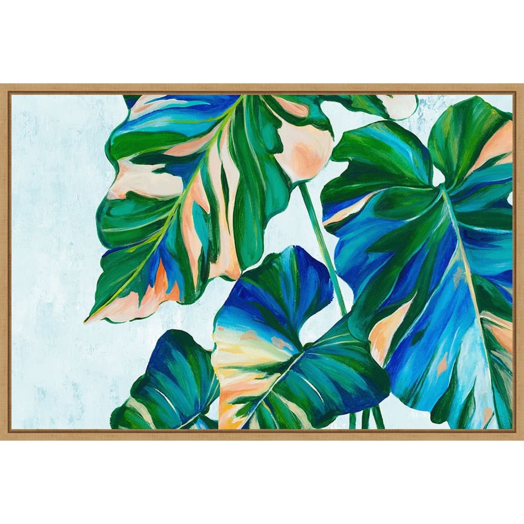 Blue Tropical Leaves I by Alex Black Framed Canvas Wall Art Print - Sylvie Maple