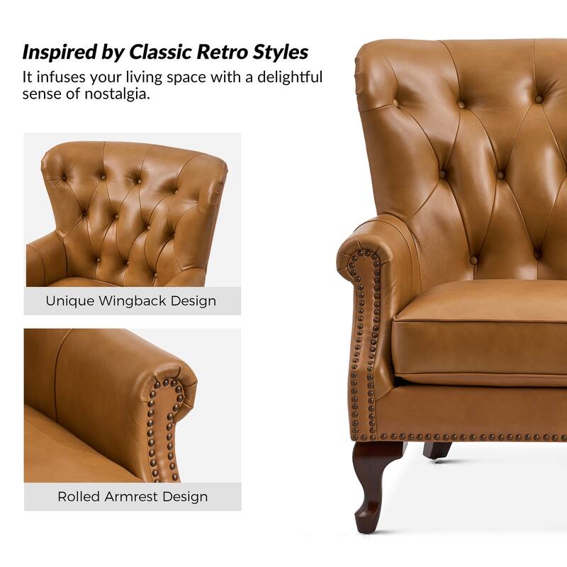 Gerhard Genuine Leather Armchair with Nailhead Trims and Removable Cushion Set of 2 by HULALA HOME