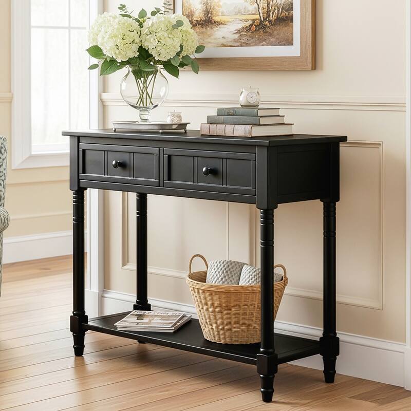 Console Table Traditional Design with Two Drawers and Bottom Shelf