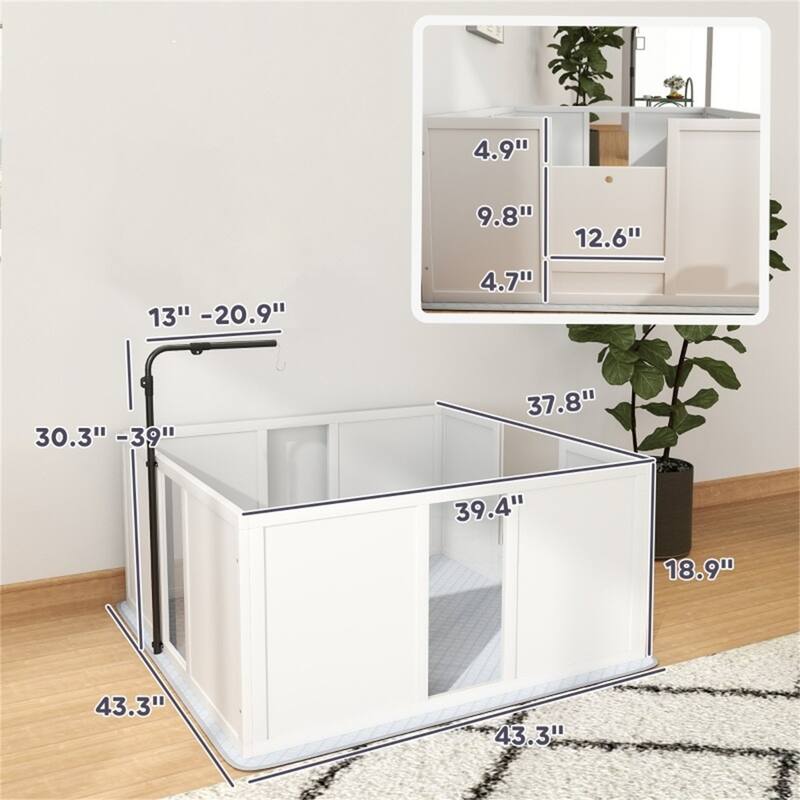 Pine Wood Dog House with Anti-Slip Foot Pads for Stability - 39.4" L x 37.8" W x 18.9" H