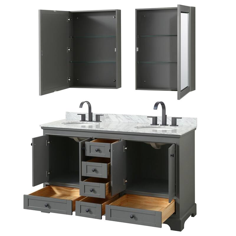 Deborah 60-inch Dark Gray Double Vanity, Oval Sinks, Med Cabs