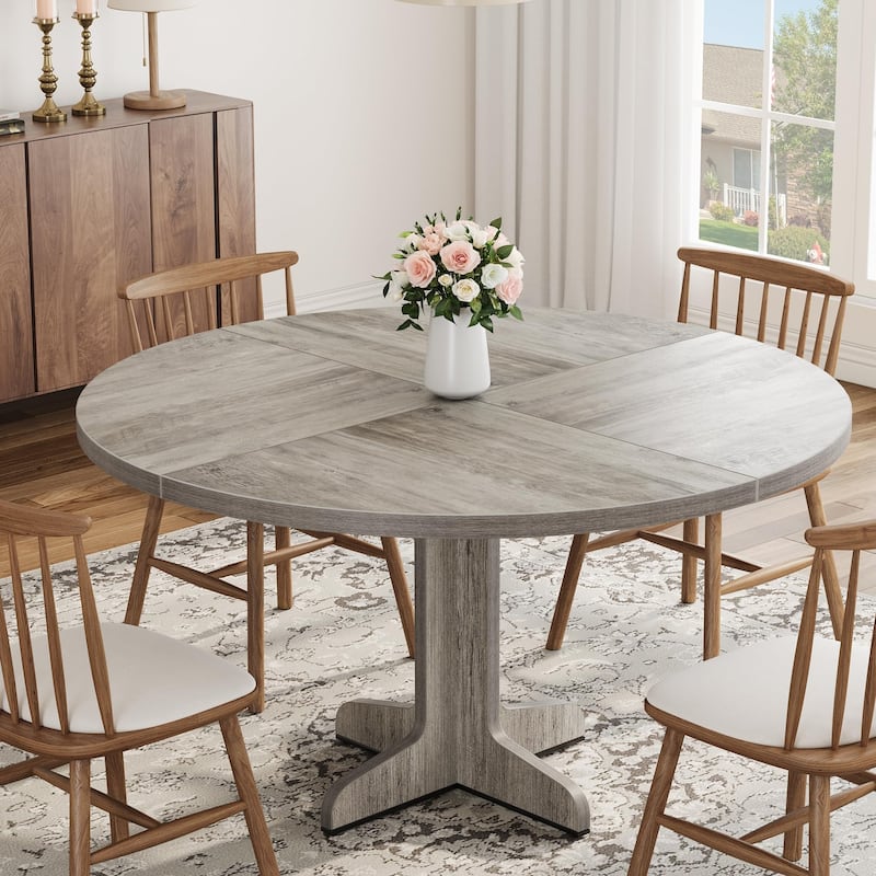 47 Inch Round Dining Table, Farmhouse Wood Dining Table - Grey