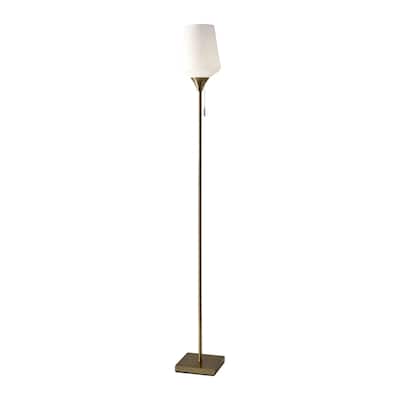 71" Brass Torchiere Floor Lamp with White Glass Shade and Traditional Metal Pole Lamp for Living Room - 71”H x 8.5”W x 8.5”D