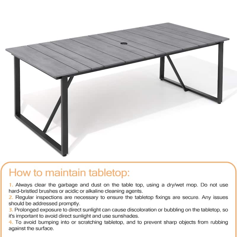 Outdoor Aluminum Patio Dining Table Rectangle with Umbrella Hole - 82.7 in L * 37.8 in W * 28.9 in H