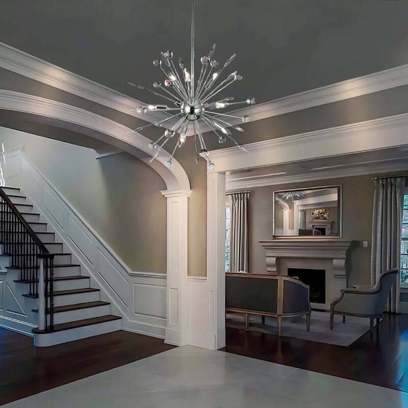 9/12-Light Modern Sputnik Sphere Starburst Crystal Chandelier Semi-Sphere Globe Pendant Light
