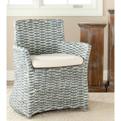 SAFAVIEH Dining Rural Woven St. Thomas Wicker Washed out Grey Arm Chair - 28" W x 24" D x 33" H
