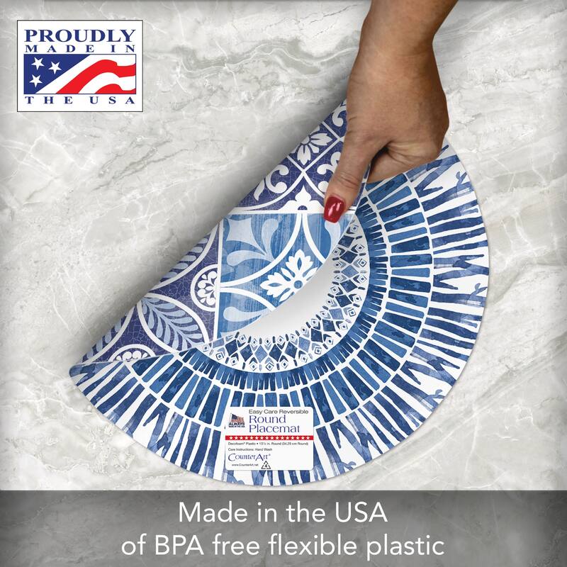 Round Reversible Wipe-clean Placemats Set of 4 - Aegean