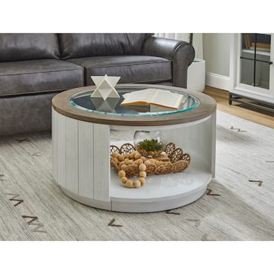 Melody White Wood Round Coffee Table with Casters - 35" x 18" x 35"