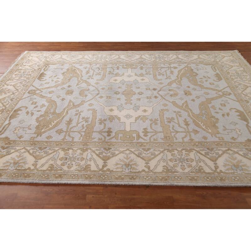Grey Transitional Oushak Indian Area Rug Handmade Wool Carpet - 8'1"x 9'11"