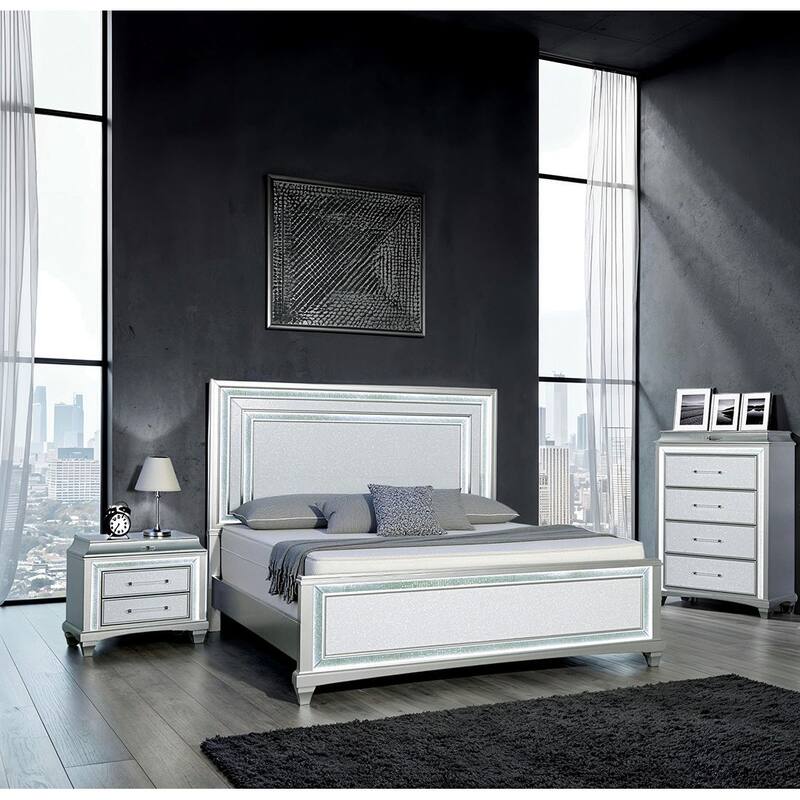 Modern 3pc Gray Finish Led Bed Nighstand Chest Bedroom Set