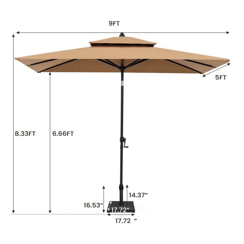 Pellebant 9 x 5 Ft Outdoor Double Top Market Umbrella with Base