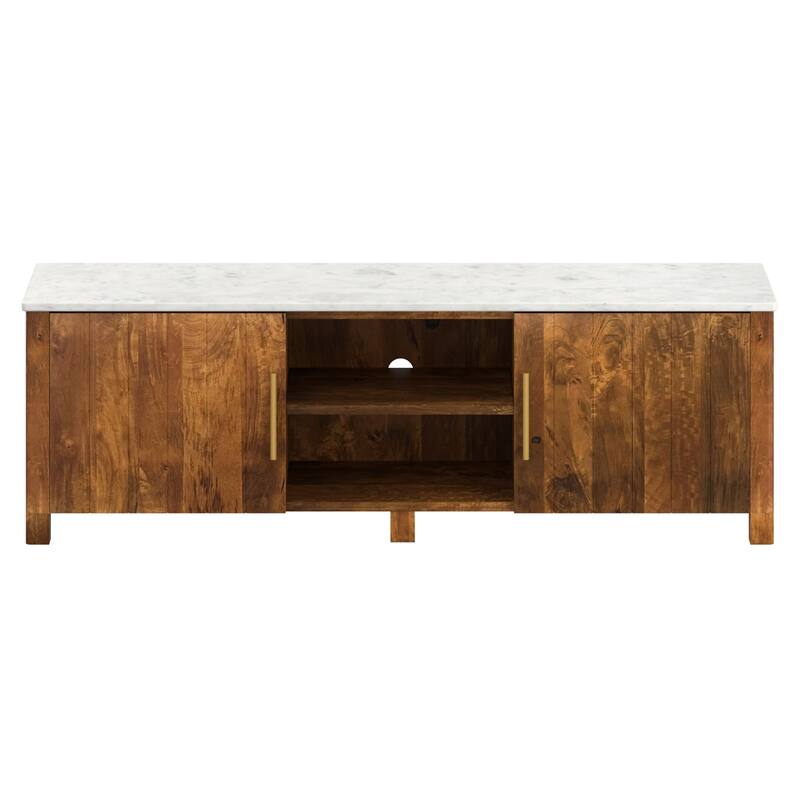Mid-Century Modern Solid Wood & Marble Media Cabinet