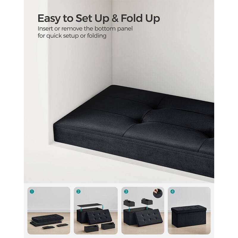 Velvet Padded Storage Ottoman Bench with Foldable Design and Hidden Compartment for Living Room or Bedroom