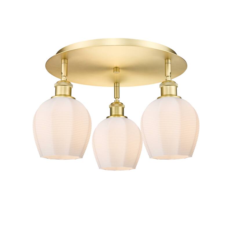 Innovations Lighting Norfolk - 3 Light 18" Flush Mount - Satin Gold/Matte White