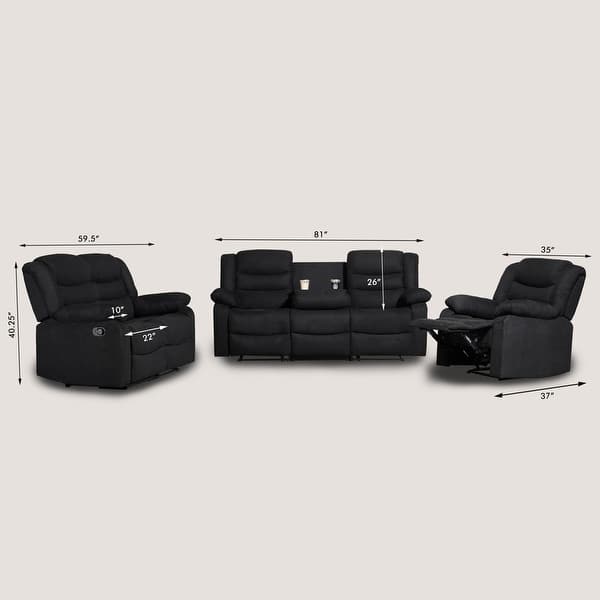 Modern 3-Piece Manual Reclining Living Room Sofa Set with Dropdown ...