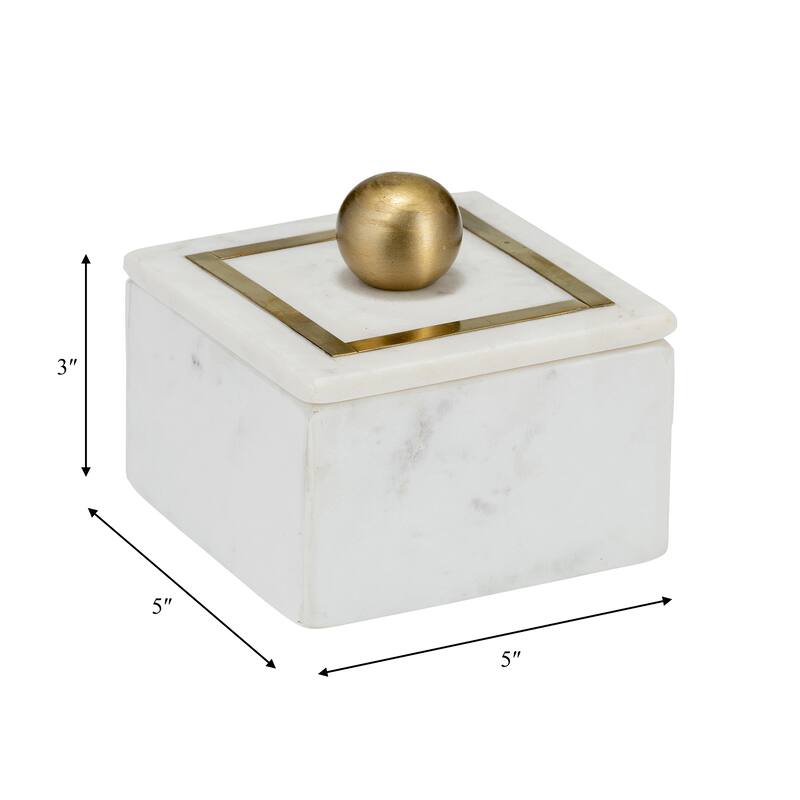 Decorative Box Marble Stone Metal Brass Modern Storage Container with Removable Lid