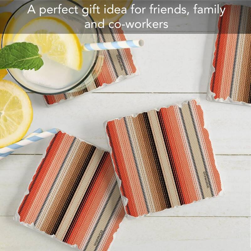 Southwest Orange Stripe 4-Pack Absorbent Stone Coasters with Cork Backing 4" Square Made in The USA Easily Wipes Clean