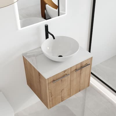 Malwee 24"/30" Floating Bathroom Vanity, Wall Mounted Bathroom Vanity with Ceramic Sink,Soft Close Doors