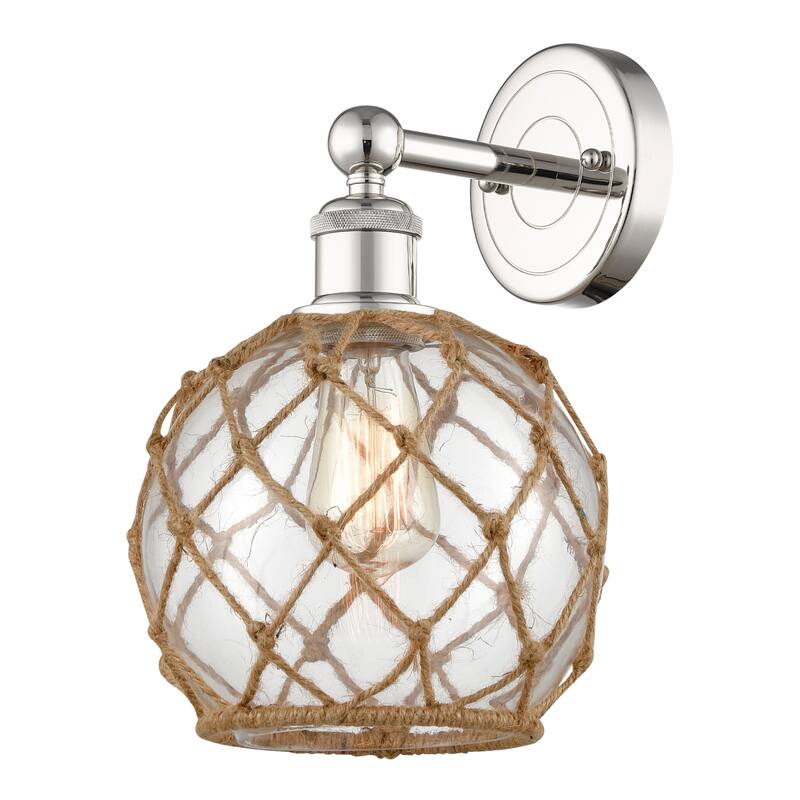 Innovations Lighting Endless Possibilities Edison - Farmhouse Rope - 1 Light 8" Sconce - Clear Glass with Brown Rope/Polished Nickel