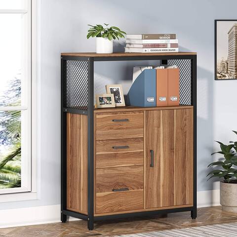 3-Drawer File Cabinet with Open Shelves, Large Lateral Filing Cabinet for Letter Size