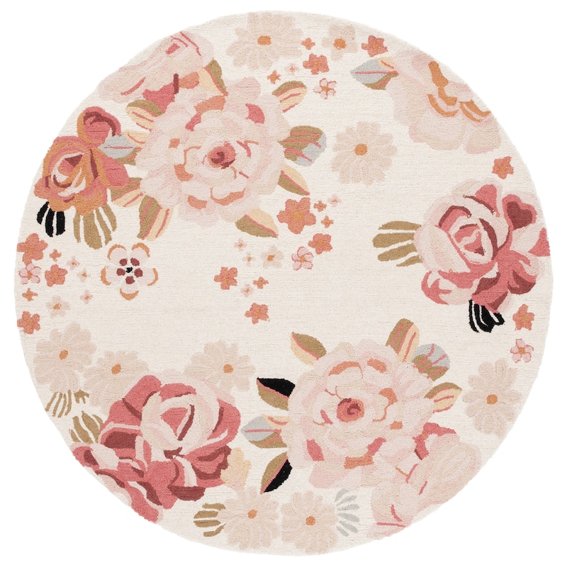 SAFAVIEH Handmade Jardin Betta Country Wool Rug - 6' Round - Ivory/Pink