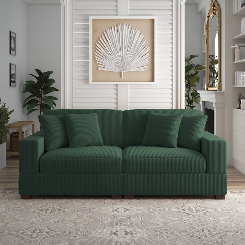 Corduroy Couch Modular Sectional Sofa with Pillows