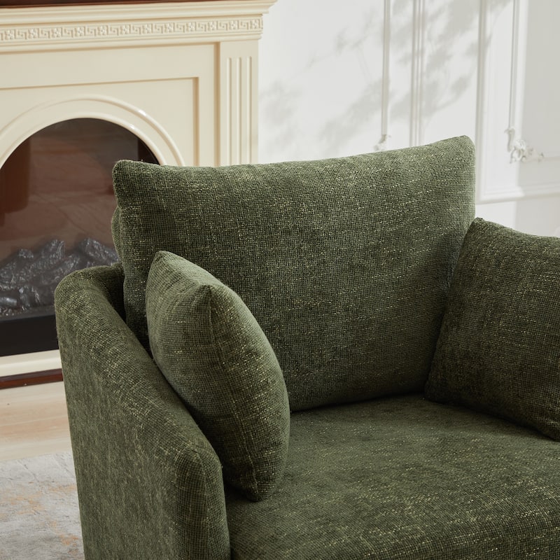 Chenille Upholstered Swivel Accent Chair, Cozy Club Chair with 2 Thorw Pillows, Oversized Lounge Armchair with Metal Base