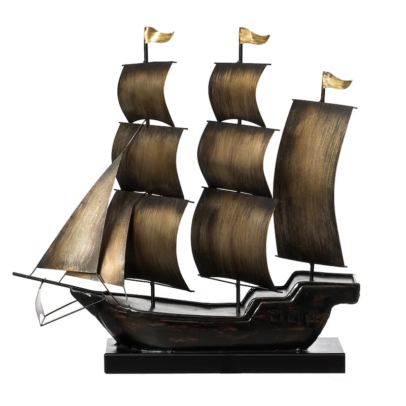 Nautical Home Decor Metal Sailboat Centerpiece Decor Ship Desktop Decoration - Natural