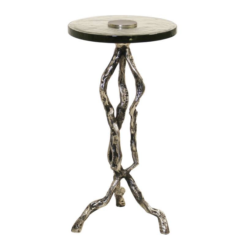StyleCraft Sylvan Twig Side Table - Silver Antique with Handmade Glass Top - Silver Antique, Clear