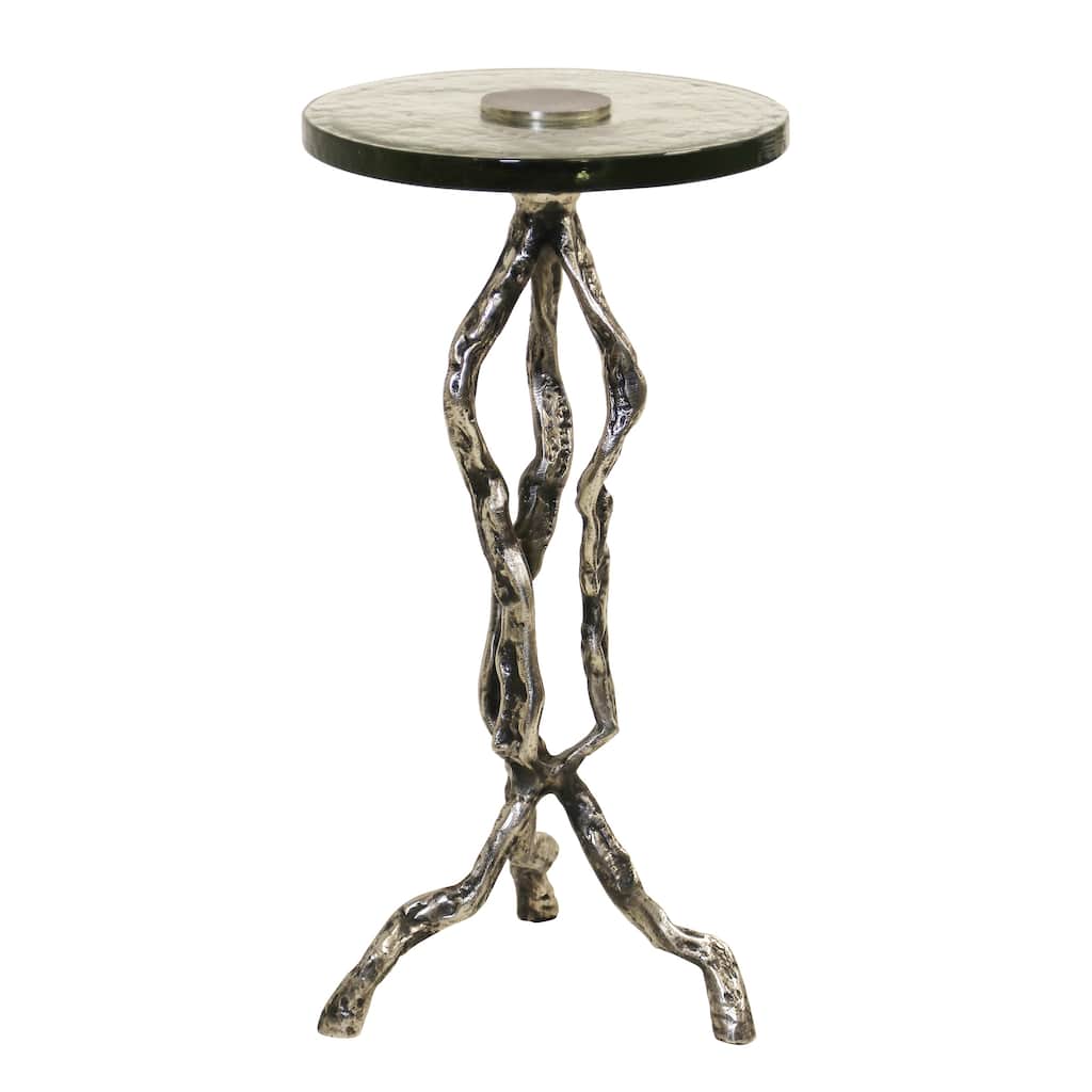 StyleCraft Sylvan Twig Side Table - Silver Antique with Handmade Glass Top