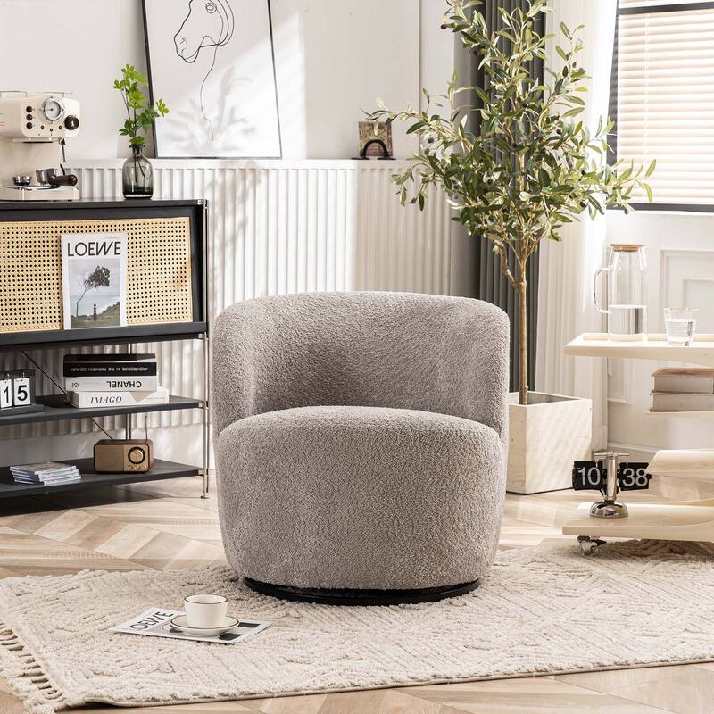 Swivel Accent Chair, Furry Round Barrel Chair