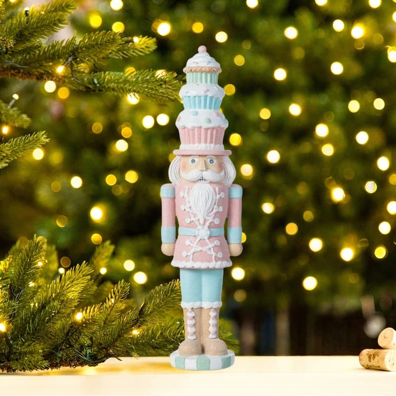 Glitzhome 18.25"H Resin Christmas Cupcake Nutcracker Table Decor