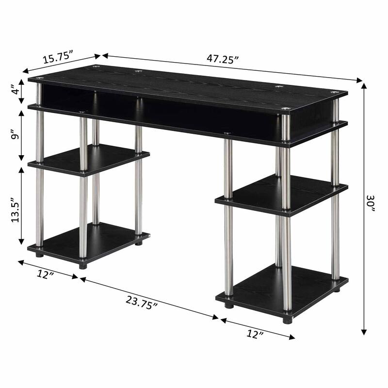 Desk with Shelves, Home Office Desk, Corner Desk, Computer Desk, Nail Table, Black Desk, No Tools Assembly