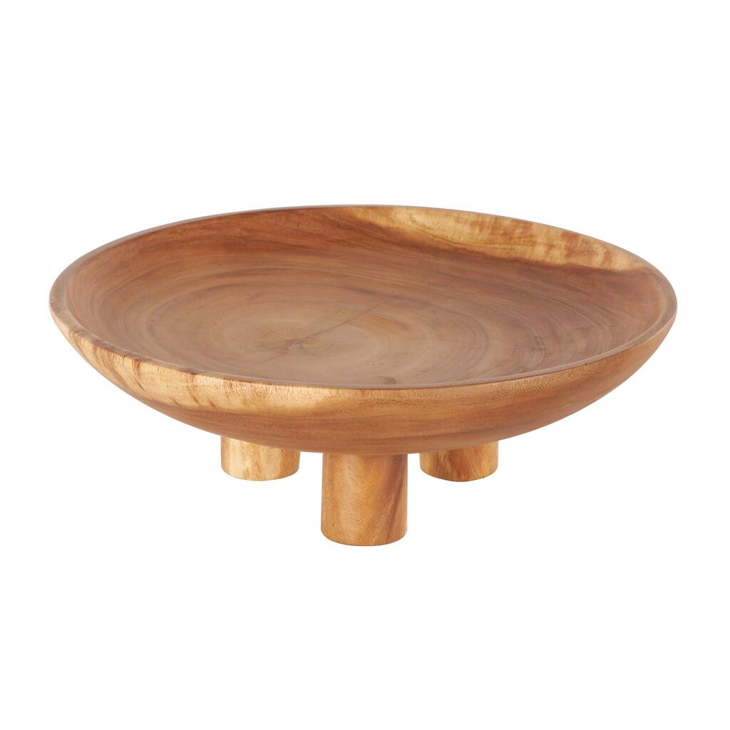 Teak Wood Handmade Round Decorative Bowl with Peg Legs - Brown - Roche River Decor - 17"W x 17"L x 6"H