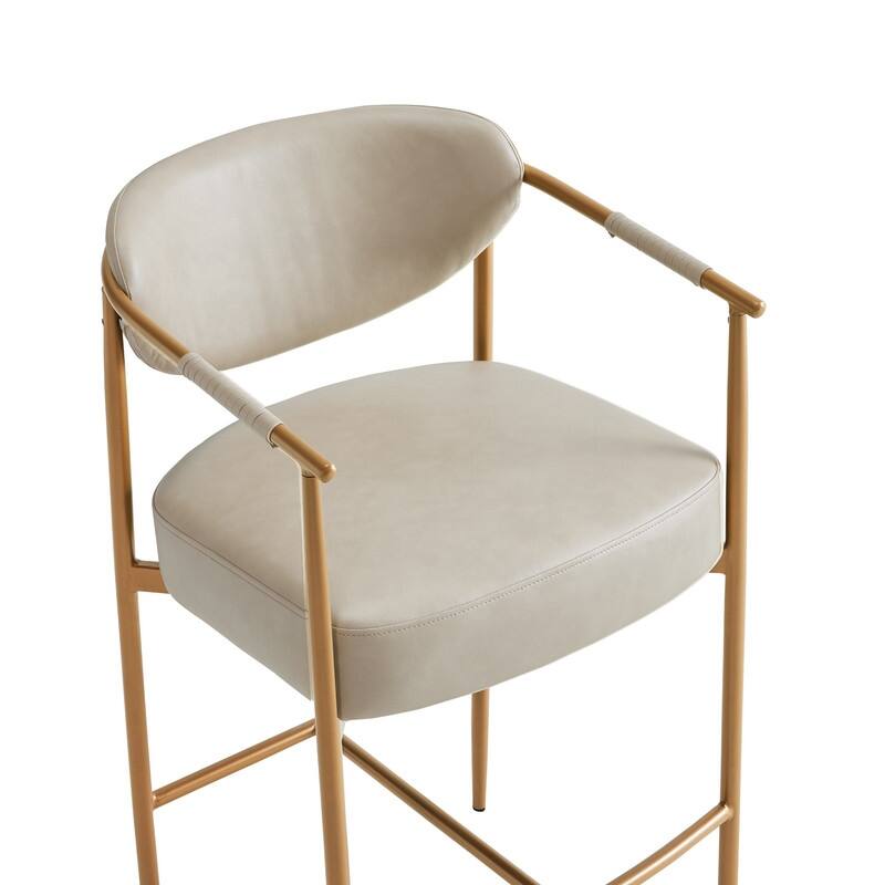Spruce & Spring Modern Counter Stool with Gold Metal Frame and Woven Strap Arm