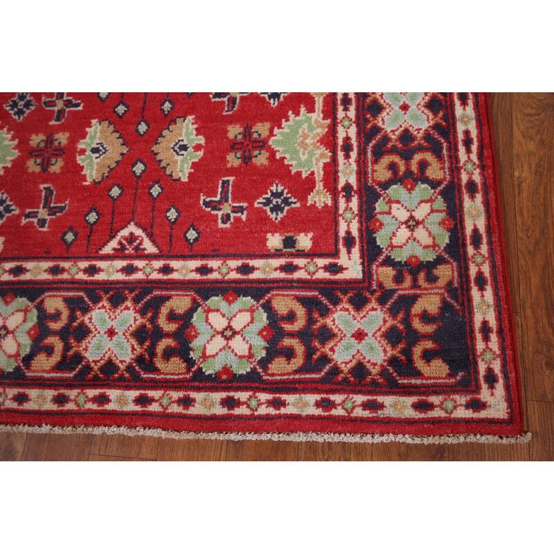 Geometric Red Kazak Oriental Foyer Rug Handmade Wool Carpet - 3'1" x 5'0"
