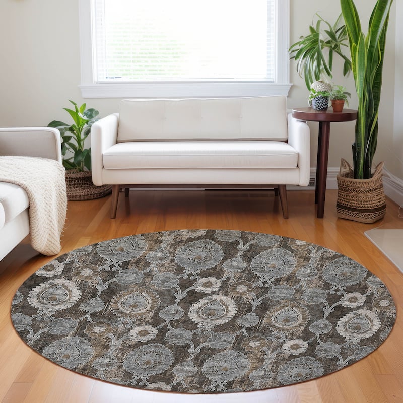 Machine Washable Indoor/ Outdoor Chantille Traditional Floral Rug