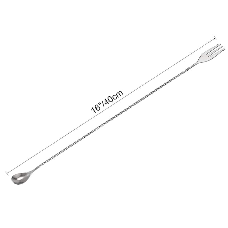 Bar Mixing Spoon, Stainless Steel Cocktail Spoon 16 Inch Spiral Pattern - Silver