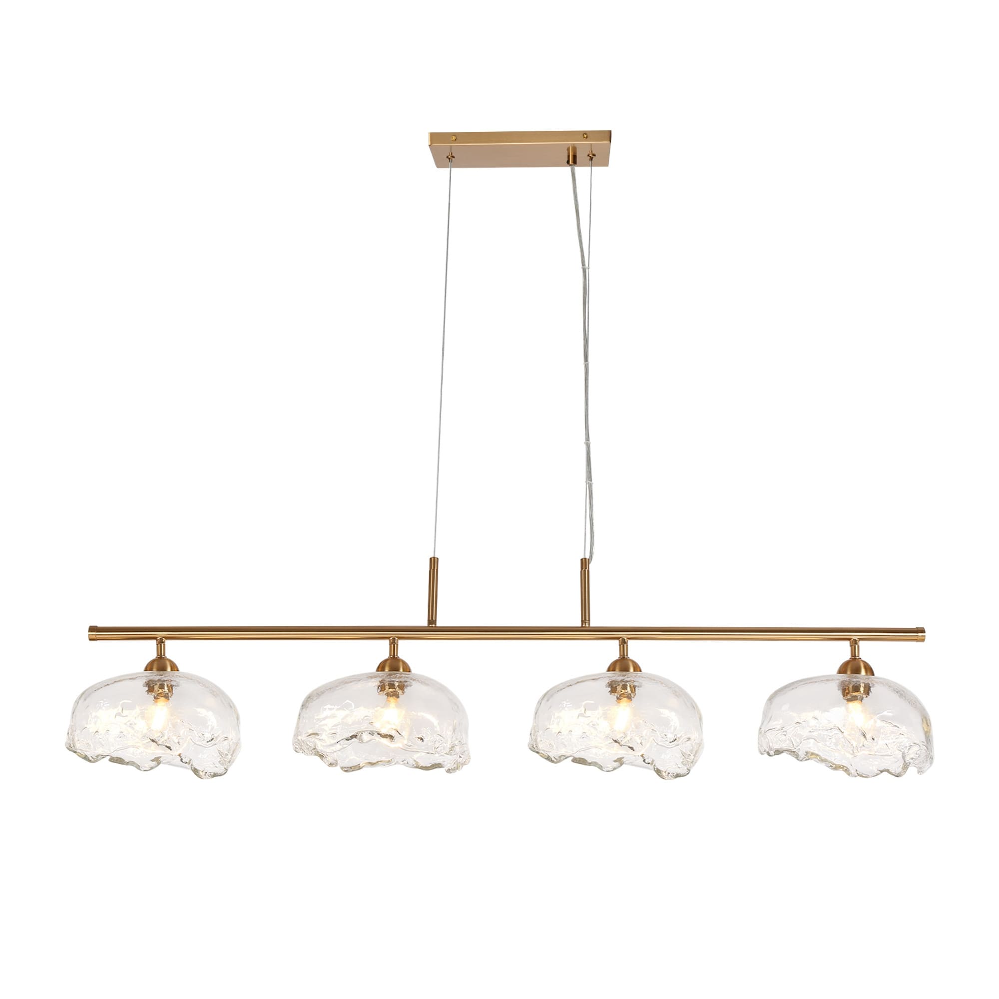 Modern 4-Light Gold Chandeliers 44 IN Linear Textured Glass Island