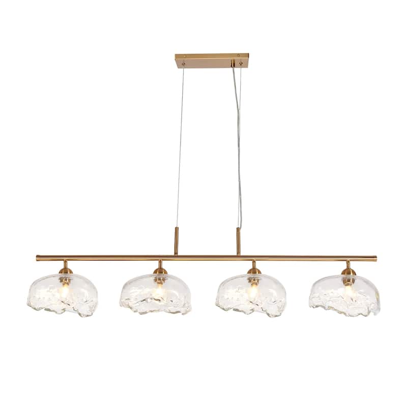 Modern 4-Light Gold Chandeliers 44 IN Linear Textured Glass Island Lights for Dining Room - W44.5" x H68.2" Max