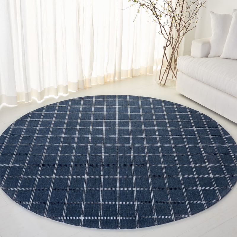 Lauren Ralph Lauren, Handmade Tamworth Check Wool Rug - 7' Round - Navy