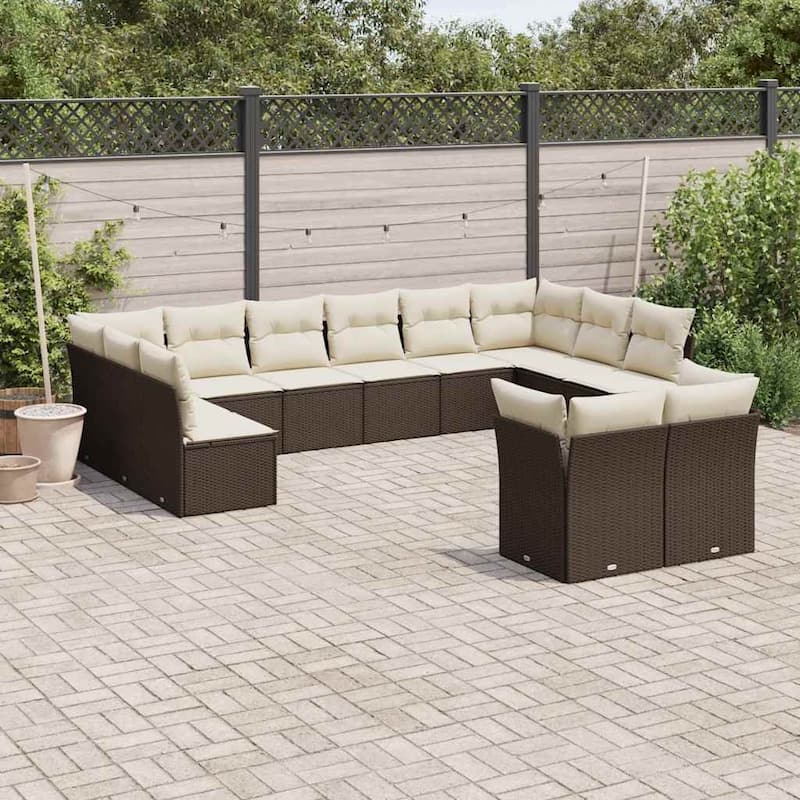 vidaXL Garden Sofa Set Brown PE Rattan Large Modular Garden Sofa Set - 24.4 x 24.4 x 27.2