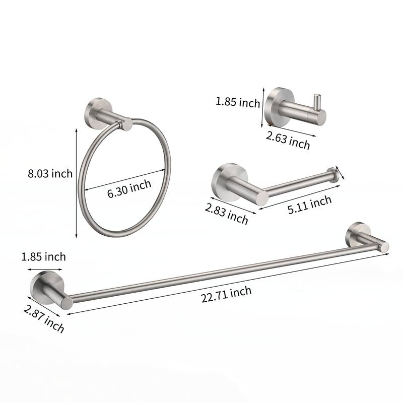 (4-Pack) Bathroom Set Brushed Nickel 22.7 Towel Bar Racks