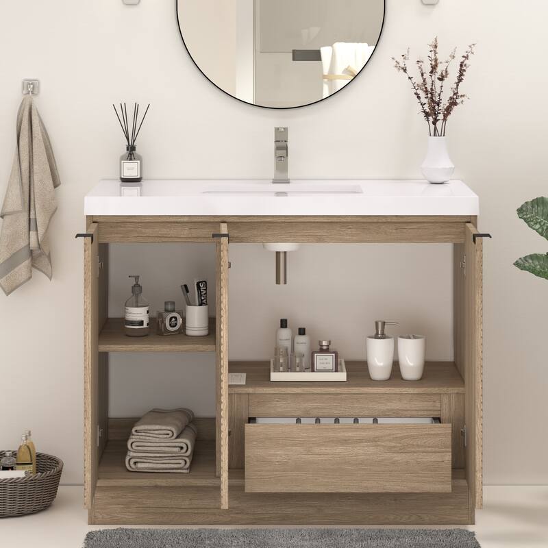 Milano 42" Freestanding (R) Bathroom Vanity with White Acrylic Sink