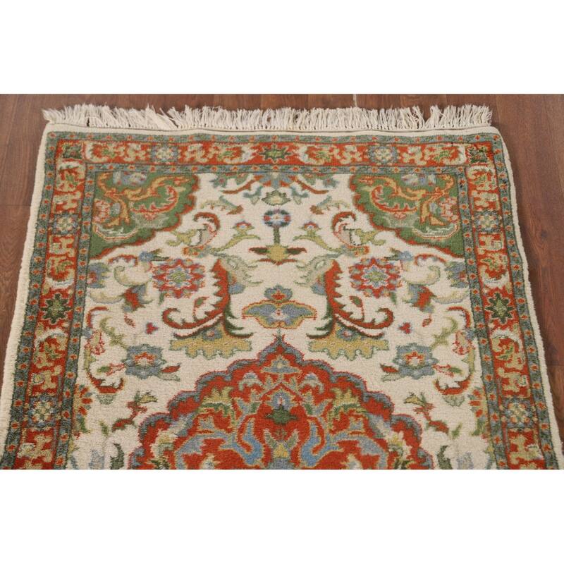 Floral Ivory Kashan Oriental Accent Rug Handmade Wool Carpet - 2'6" x 4'1"