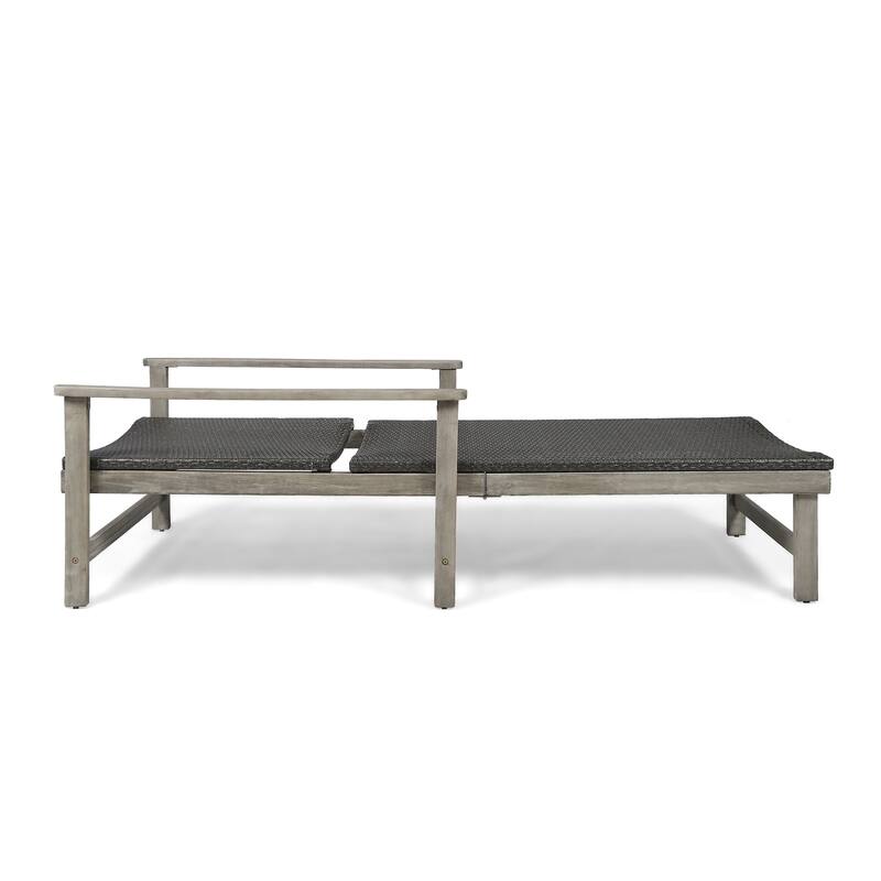 Ergonomic Outdoor Wicker Chaise Lounge with Adjustable Backrest and Armrests for Poolside Patio Garden