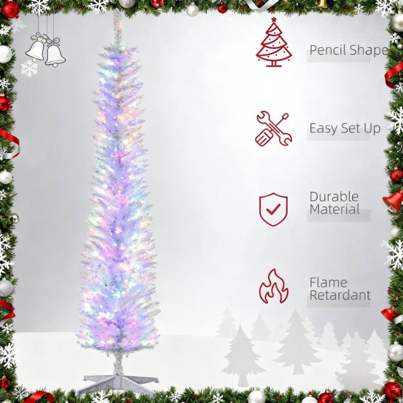 7FT Indoor Pencil Artificial Christmas Trees with Colorful Surface Branches