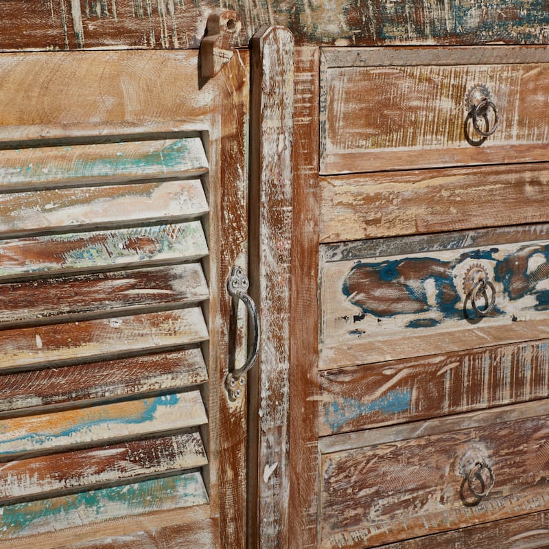 Reclaimed Wood 2 Door and 6 Drawer Cabinet - Dark Brown - Roche River Decor - 16"W x 60"L x 34"H