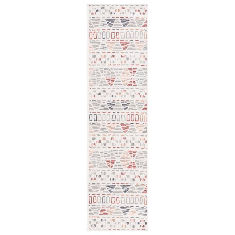 SAFAVIEH Pyramid Malissie Boho Geometric Rug - 2'2" x 8' Runner - Ivory Grey/Rust