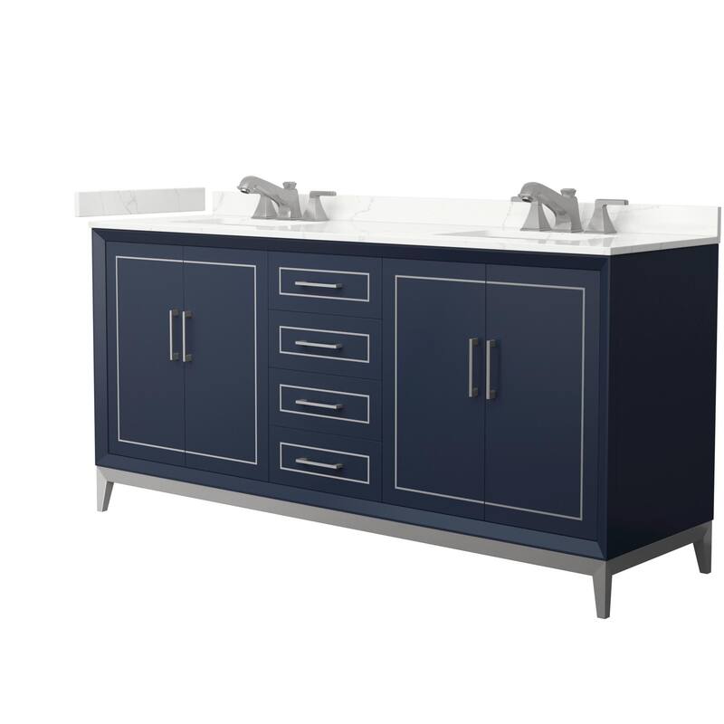 Wyndham Collection WCH515172D-QTZ-US3MXX Marlena 72" Free Standing - Dark Blue / Giotto Quartz Top / Brushed Nickel